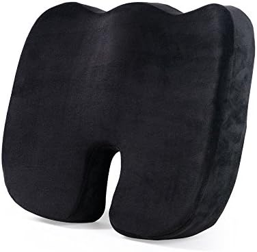 Tanyoo Curved Memory Foam Comfortable &amp; Supportive Seat Cushion, Orthopedic Design To Relieve Back, Sciatica and Tailbone Pain, Ideal for Cars/Office/Home/Wheelchair, Black Color