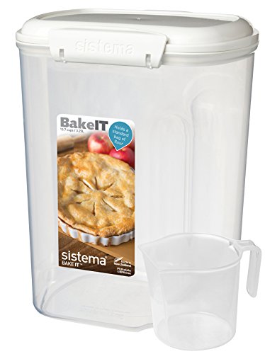 Sistema Bake IT Sugar Storage Container with Measuring Cup, 14 Cup/3.3 L, Clear/White