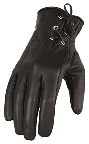 Milwaukee Leather Women's Leather Riding Gloves with Gel Pam and Laced Wrist (Black, Large)