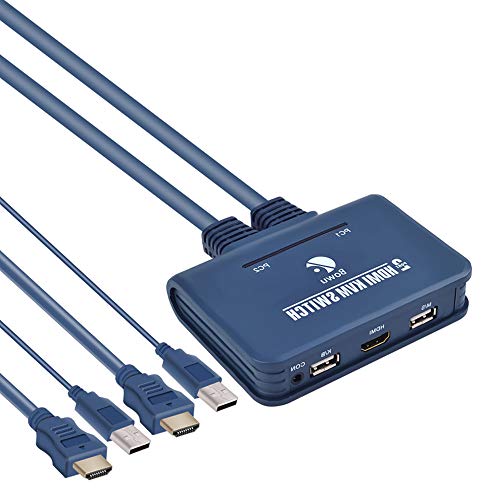 Optimal Shop 2 Port USB HDMI KVM Switch Cable Dual Monitor Keyboard Mouse HDMI Switch Support Desktop Controller Switching-Blue - Thumbnail 4
