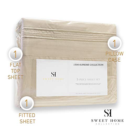 1500 Supreme Collection Twin XL Sheet Sets Beige Cream 3 Piece Bed