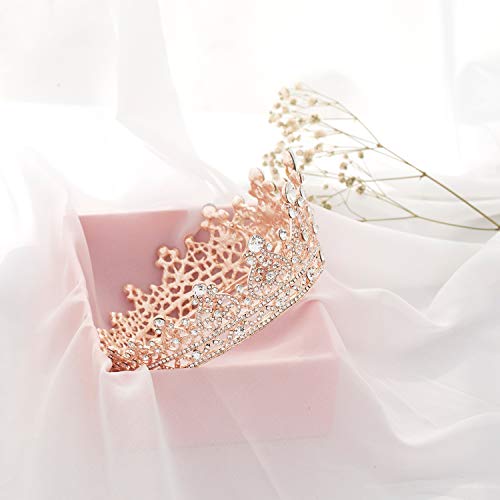 JOYPEA Crown Women Girls Rhinestone Womens Vintage Rose Gold Tiara Queens Birthday Pageant Costume Crown Bridal Crowns For Wedding