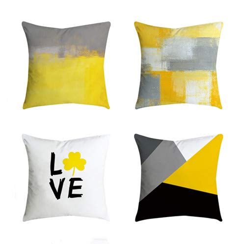 Outdoor Decorative Throw Pillow Covers Cushion Cases Home Decor Accent Square 18 x 18 Set of 4 for Couch Sofa,Geometric Yellow&Lemon Color - Thumbnail 5