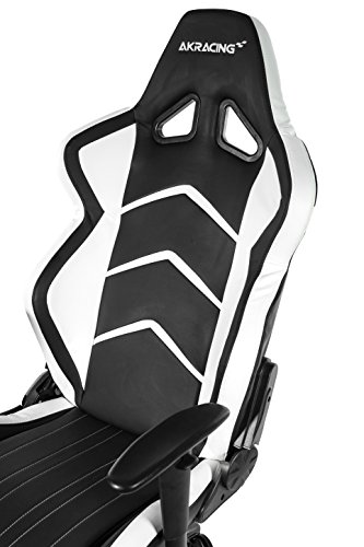 OpenWheeler AKRacing Racing Style Desk Office Gaming Chair with High Backrest, Recliner, Swivel, Tilt, Rocker and Seat Height Adjustment Mechanisms. PU Leather (Black and White) - Thumbnail 6