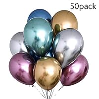 12 Inch Muiltcolor Chrome Gold Metallic Balloons Urple Blue Metallic Balloons Shiny Balloons Decoration for Wedding Birthday Baby Shower Graduation Party (50pcs)