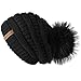 Winter Real Fur Pom Beanie Hat Warm Oversized Chunky Cable Knit Slouch Beanie Hats for Women