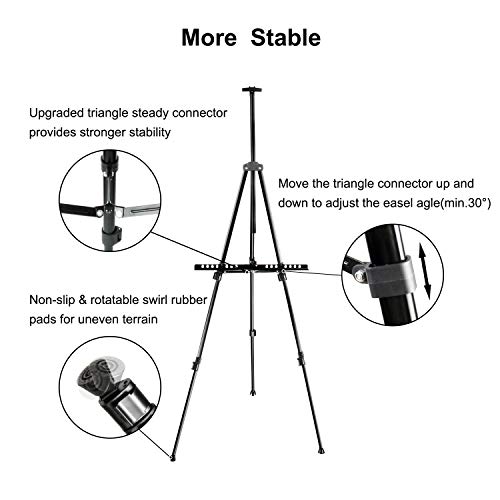 FUDESY 72" Easel Stand,Extra Sturdy Black Aluminum Metal Display Easel Artist Easel Tripod Adjustable Height from 22" to 72" for Table-Top/Floor Painting,Displaying and Drawing with Portable Bag