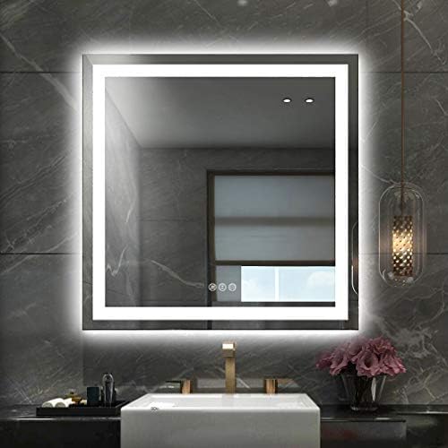 Amorho LED Bathroom Mirror 36"x 36" with Front and Backlight, Stepless