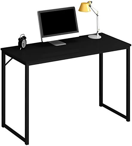 Huisenuk I Shape Office Computer Desk Table Black Simple Home Study Writing Desk for Student Reception Meeting Room Workstation Dormitory (Black type 2)