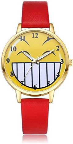 Womens Quartz Watches,LVPAI Unique Funny Emoji Round Dial Case Comfortable PU Leather Band Analog Wristwatch for Girl & Student
