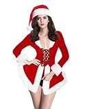Quesera Women's Christmas Lingerie Sexy Santa Outfit Dress Velet Corset Costume, Red, 2-8