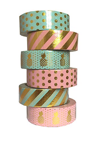 Washi Tape 6PCS/Pack Gold Pineapple Stripes Dots DIY Scrapbooking Masking Tape 10M/393''