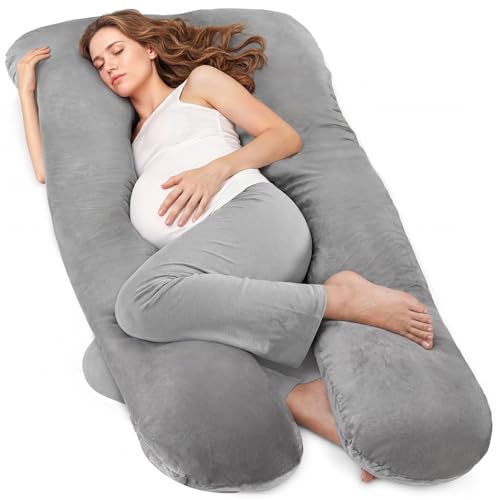 Nuliie Pregnancy Pillow for Sleeping, U Shaped Full Body Pillow Pregnancy Pillows, Maternity Pillow Support for Back, HIPS, Legs for Pregnant Women, with Washable Velvet Cover (Grey)