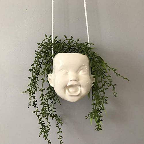 Hanging Laughing Baby Face doll head Flower pot, Ceramic
