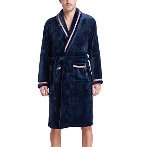 Letdown Men's Winter Warm Lengthened Plush Shawl Bathrobe Home Clothes Long Sleeved Robe Coat