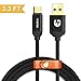 USB C Cable Type C to USB A 3.0 Braided Nylon Charging Cable with Gold-Plated Connectors and Real Leather Cable Tie for MacBook Pro 2016, Google Pixel, OnePlus 3, LG G5, etc by YONTEX (2PACK Black)