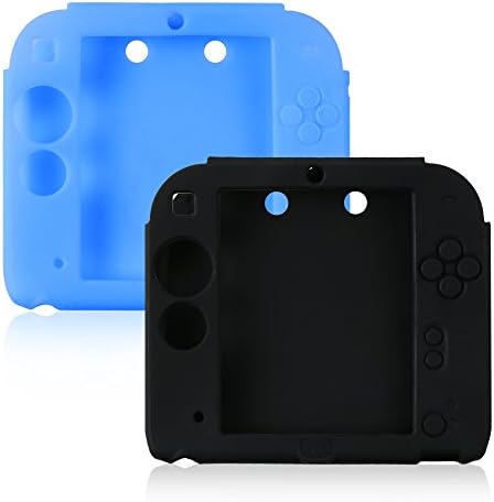 liveMAX 2 Sets of Silicone Protective Soft Skin Cover for Nintendo 2DS Video Game Handheld Console Cases(Black+Blue)