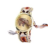 Lowpricenice Women Elephant Pattern Weaved Rope Band Bracelet Quartz Dial Wrist Watch