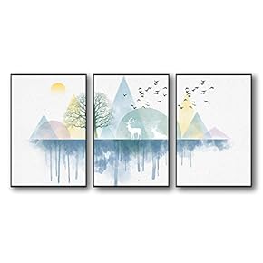 3 Piece Framed Canvas Home Artwork Decoration Abstract Mountain Canvas Wall Art for Living Room, Bedroom - 16"x24"x3 Panels