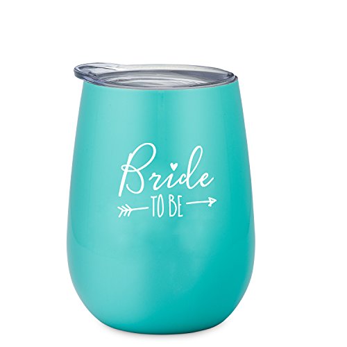 Bride To Be - 10 oz Stainless Steel Wine Tumbler with Lid (Mint and White)