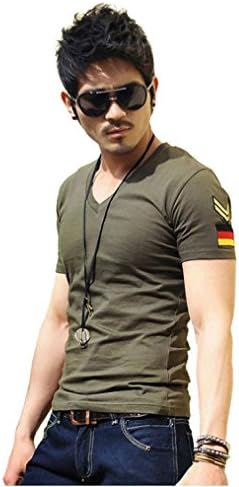 OVERMAL Men's Fashion Korean Naval Insignia T-shirt (XXL-Large, Army Green)
