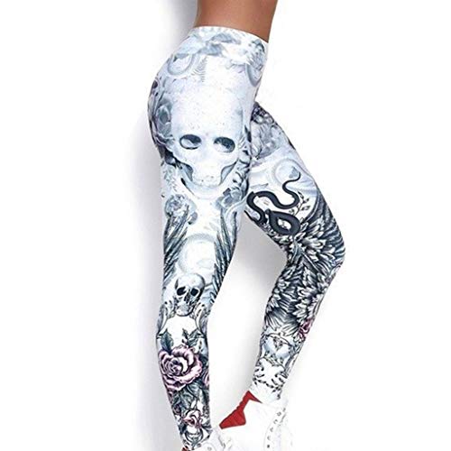 charmsamx Halloween Yoga Pants, Womens Compression Yoga Capri Leggings Skull Rose Flower Printed High Waist Workout Yoga Running Pants Butt Lift Textured Skinny Slim Sports Tights
