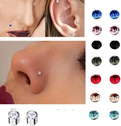 moahhally 5mm Crystal Magnetic Stud Earring Fake Magnetic Nose Ear Lip Stud Non Piercing Tragus Nose Stud (one Size,Pink)