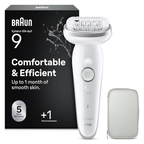 Braun Silk-épil 9, Épilateur Avec Tête Pivotante Pour Épilation Facile, Même Pour Les Zones Sensibles, Appareil De Précision Pour Une Peau Douce Longue Durée, 9-011, Étanche, Blanc/Argent