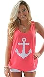 Voguegirl Women Boat Anchor Print Sleeveless Tank Tops Vest Blouse Pink X-Large