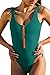 MERCHAM Women Sexy Zipper Front Low Back High Cut One Piece Swimsuit Bathing Suit Army Green XL