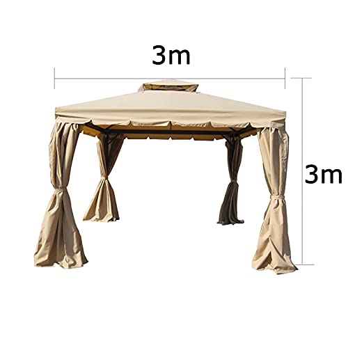 3 x 3 Meter Metall-Pavillon Garten 2-stufige Dachzelt Party Zelt Baldachin Pavillion Patio Shelter mit Netz,Beige – Bild 4