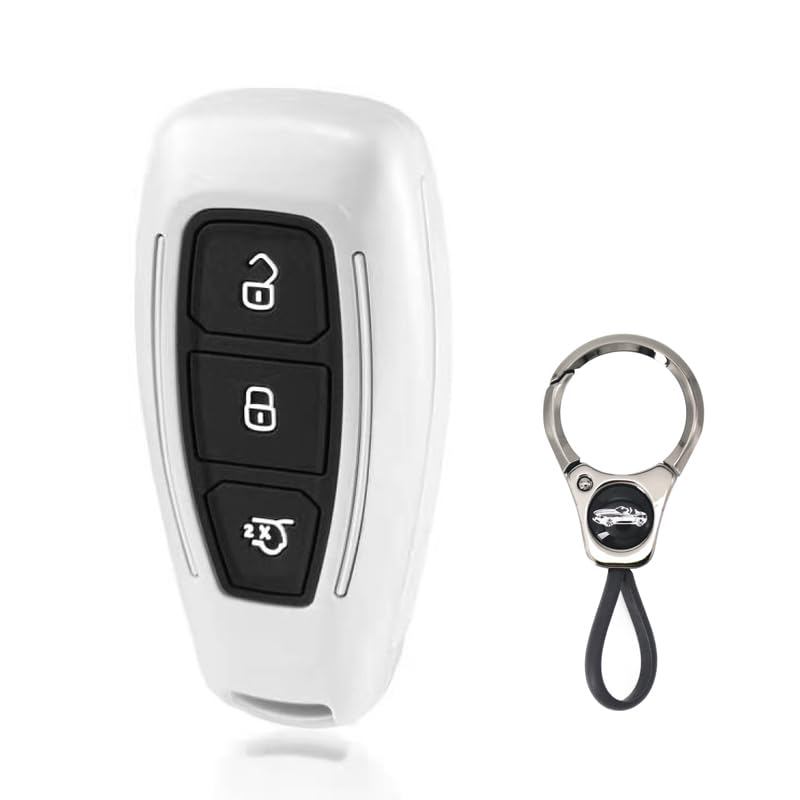 ABS Plastic Cover Suitable for Ford Smart Key Fob,3 Buttons Remote Control Smart Car Key Case, Compatible with Ford Fords/Focus/Fiesta/Kuga/C-Max,etc.-White