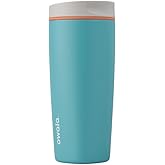 Owala SmoothSip Slider Insulated Stainless Steel Coffee Tumbler, Reusable Iced Coffee Cup, Hot Coffee Travel Mug, BPA Free 20 oz, Grey/Blue (Beachy Breeze)