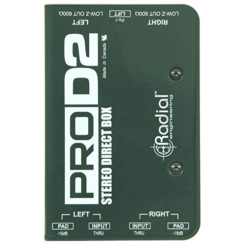 Radial ProD2 Passive 2 Channel Instrument Direct Box Passive Stereo DI with Isolation Transformer, 15dB Pad and Lift Switch with Senor Microphone Cable and Instrument Cable