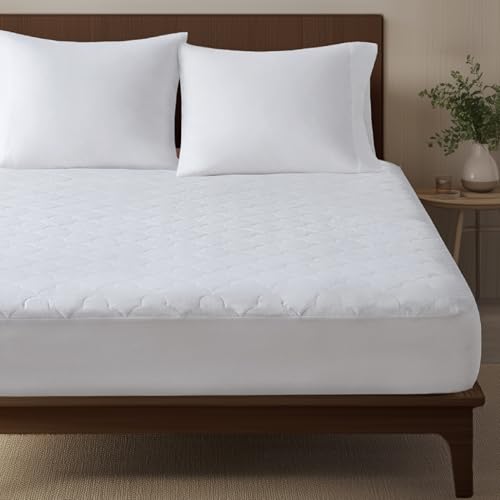 Sleep Philosophy Twin XL Mattress Pad, Cotton Mattress Protector Classic Cloud Quilted Bed Cover, All Natural Breathable Mattress Topper Fitted Pocket Fits Up to 16, Machine Washable, Twin XL White