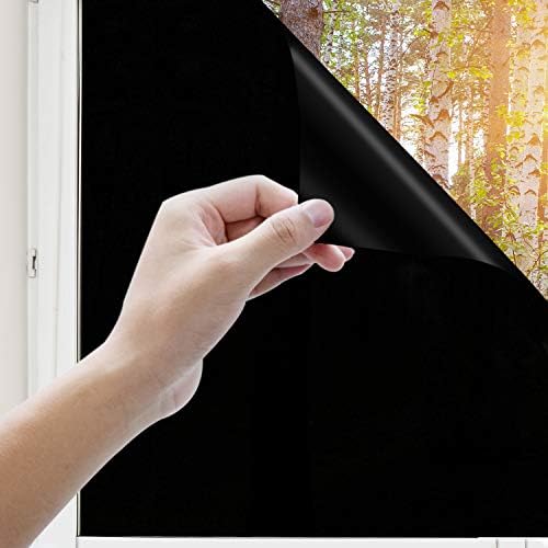 Uiter Blackout Window Film, Privacy Self-adhesive Darkening Window Film 100% Light Blocking Glass Sticker Anti UV Heat Control Decorative Removable Films For Bathroom Baby Room Office 45x200cm