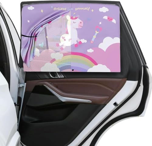 Parasol Ventana Lateral de Dibujos Animados, parasol coche nino, parasol magnético para coche, protector de sol para carro niño, cortina para auto tu hijo protección contra el so (unicornio)