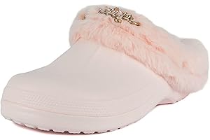Juicy Couture Women's Mule Clogs with Luxurious Fur/Stylish Jewel Embellishments, Sizes 6-10