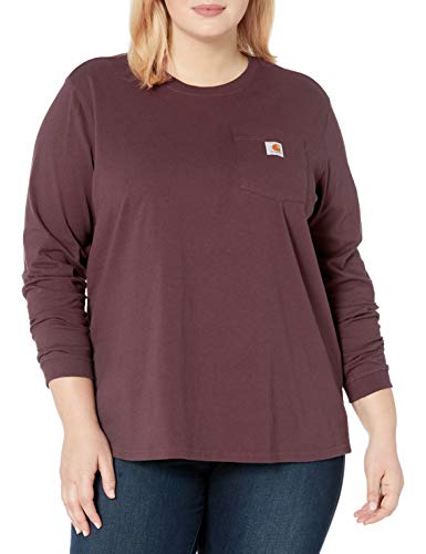 Carhartt Women's K126 Workwear Pocket Long Sleeve T-Shirt (Regular and Plus Sizes), deep Wine, Small