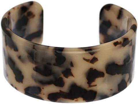 Tortoise Shell Resin Cuff Bangle Bracelet 1.25 inch Wide Beige &amp; Black