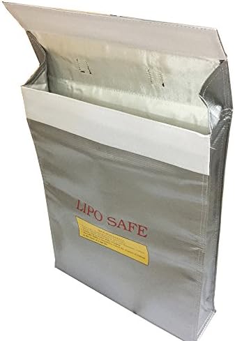 Lipo Battery Safe Large Bag Fireproof Explosionproof Lipo Battery Guard Safe Bag Case Pouch Sack for Charge &amp; Storage Special for 12S 14S Stick Battery 380x75x300mm 4 slots XXL Big Size (Silvery)