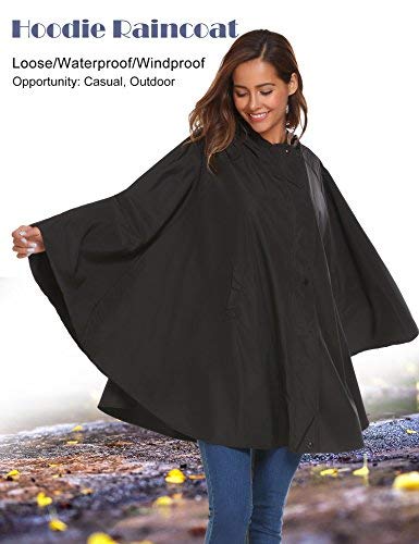 image for SoTeer Womens Black Poncho Outdoor Packable Water Proof Rain Jacket Ho
