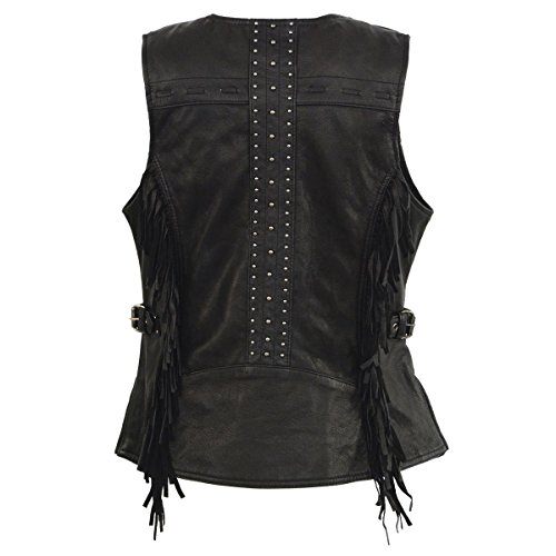 Milwaukee Leather Womens Snap Front Black Leather Vest with Fringe Detailing - Medium