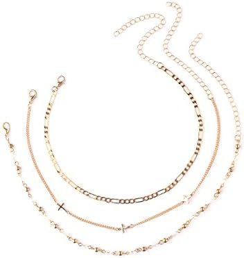 Lolomoda Choker Necklace for women gold cross Crystal beaded studded dainty choker necklace set