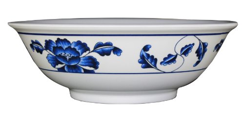 Oriental Noodle Melamine Soup Bowls with Pan Scraper, Set of 2, Lotus Design (36 Ounce, 8 Inch)