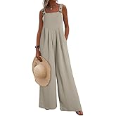 Dokotoo Women's Casual Loose Overalls Jumpsuits One Piece Sleeveless Wide Leg Long Pant Rompers With Pockets