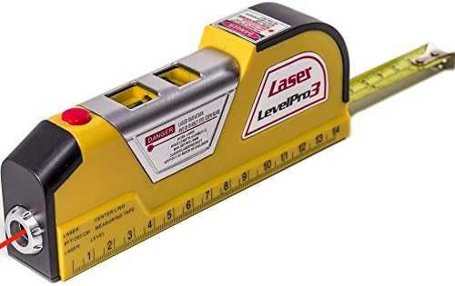 Laser level with horizontal and vertical line 3.5mW Max Power Output - Multipurpose adjustable 8ft locking measuring tape and metric ruler