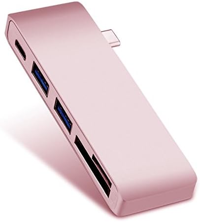 Type C Hub, Type-C USB 3.0 5 in 1 Hub, Aluminum Multi-Port Adapter with Type-C 3.0 Charging Port for MacBook, Google Chromebook, Type-C Pass Through, 2 USB 3.0 Ports, SD/Micro Card Reader (Rose Gold)