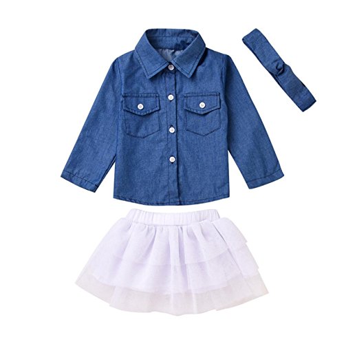 Toddler Kids Baby Girls Denim Tops T Shirt Tutu Skirts