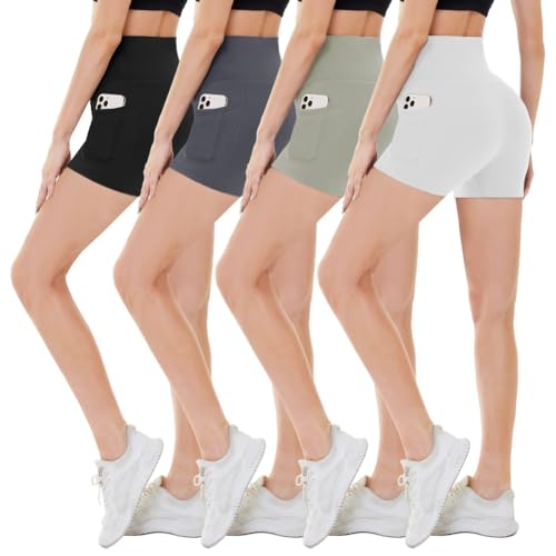 CAMPSNAIL 4 Pack Biker Shorts Women with Pockets – 5
